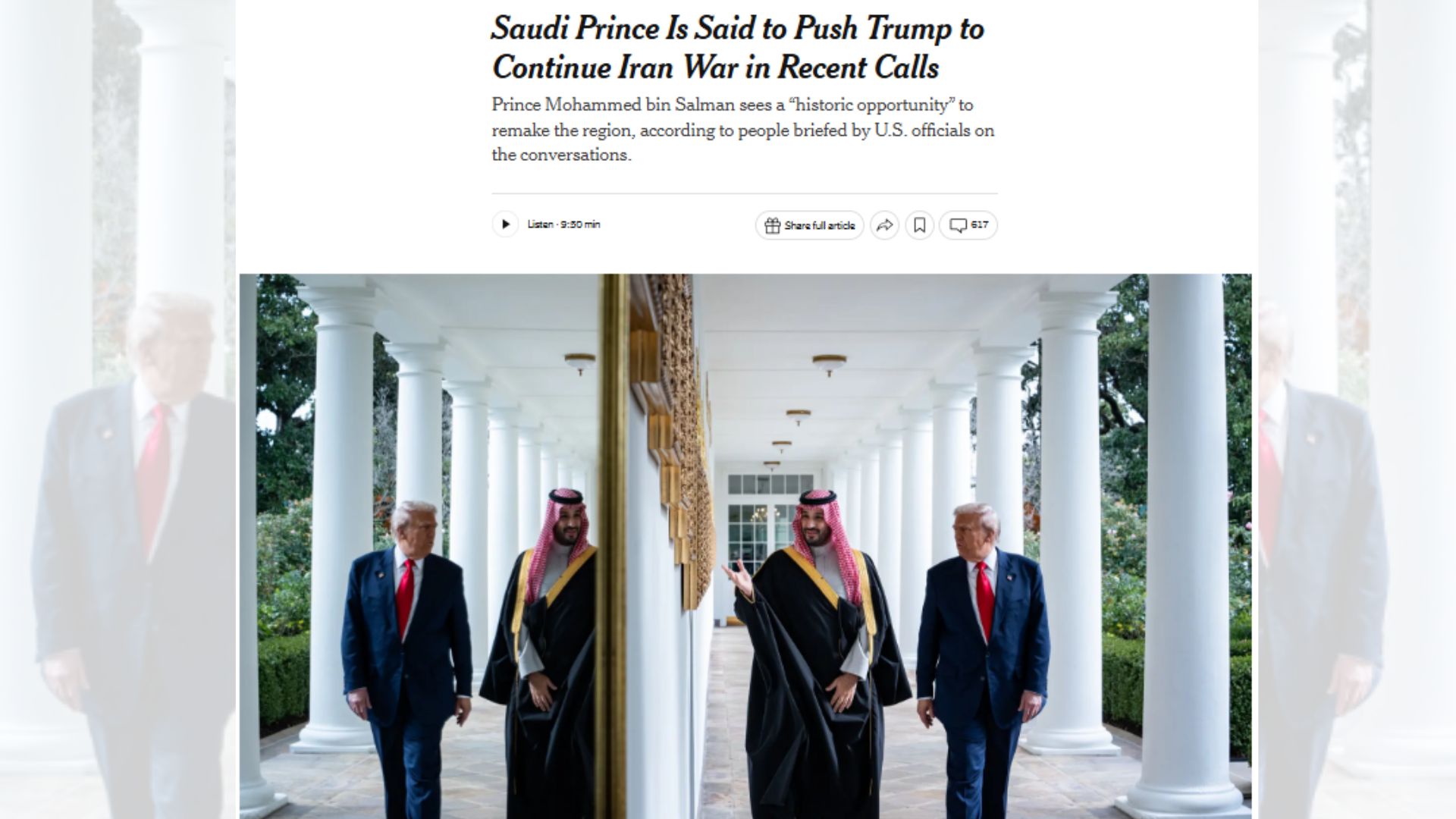  সৌদি যুবরাজ ইরানে হামলা চালিয়ে যেতে ট্রাম্পকে চাপ দিচ্ছেন: নিউইয়র্ক টাইমস