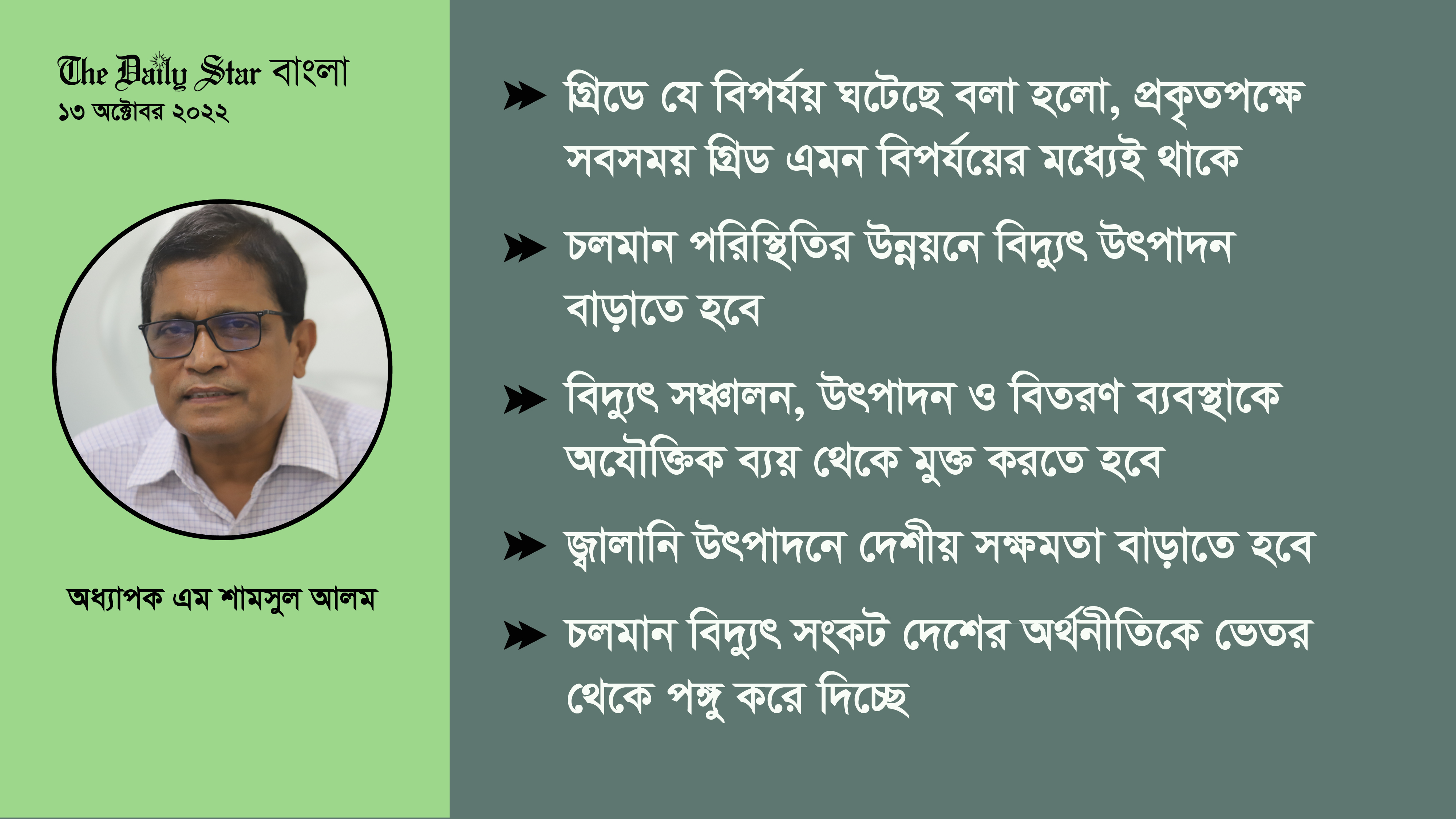 বিদ্যুৎ পরিস্থিতি নিয়ে অধ্যাপক এম শামসুল আলমের পর্যবেক্ষণ