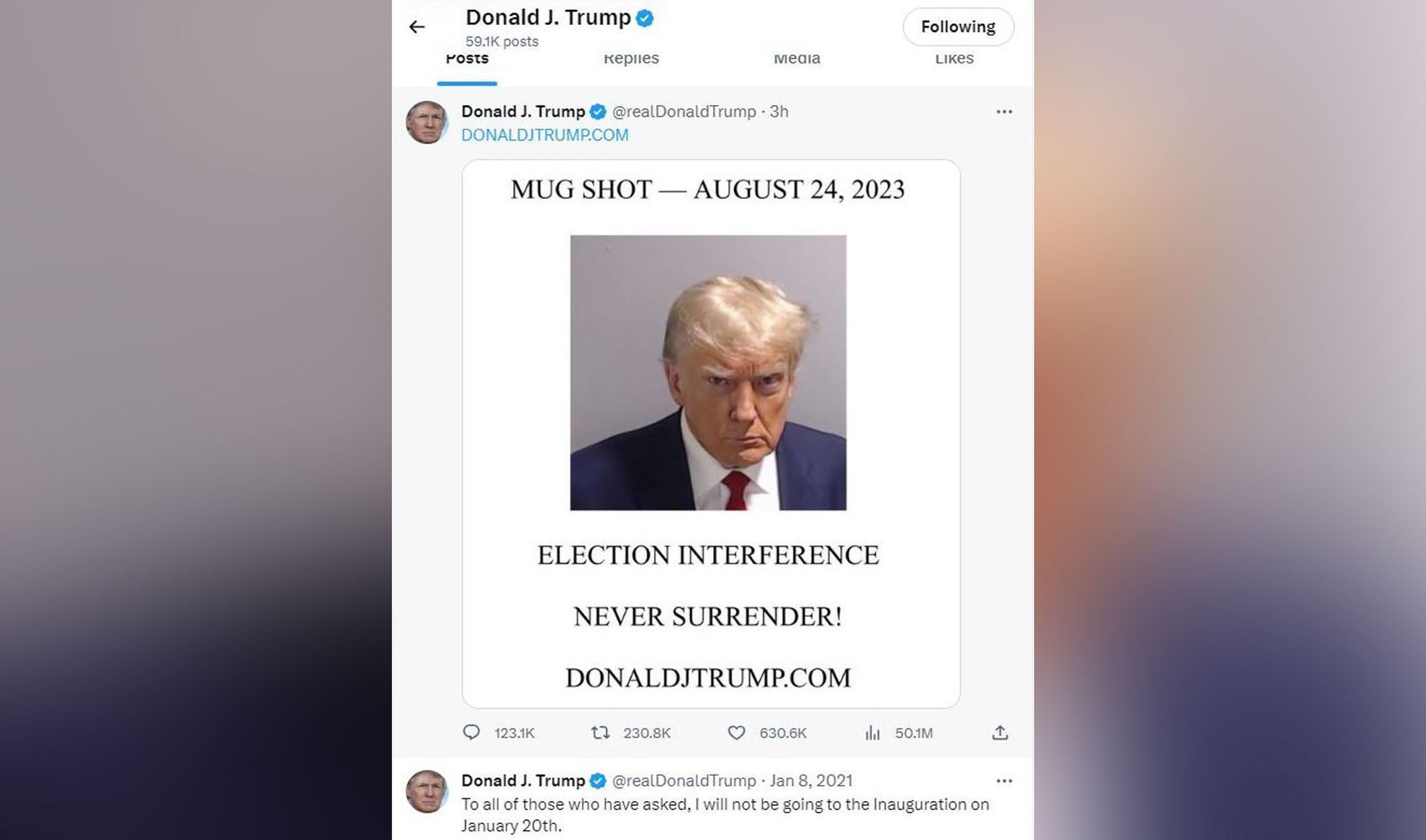 রিব্র্যান্ডেড টুইটারে আড়াই বছর পর ফিরে কারাগারে তোলা ছবি পোস্ট করলেন ট্রাম্প