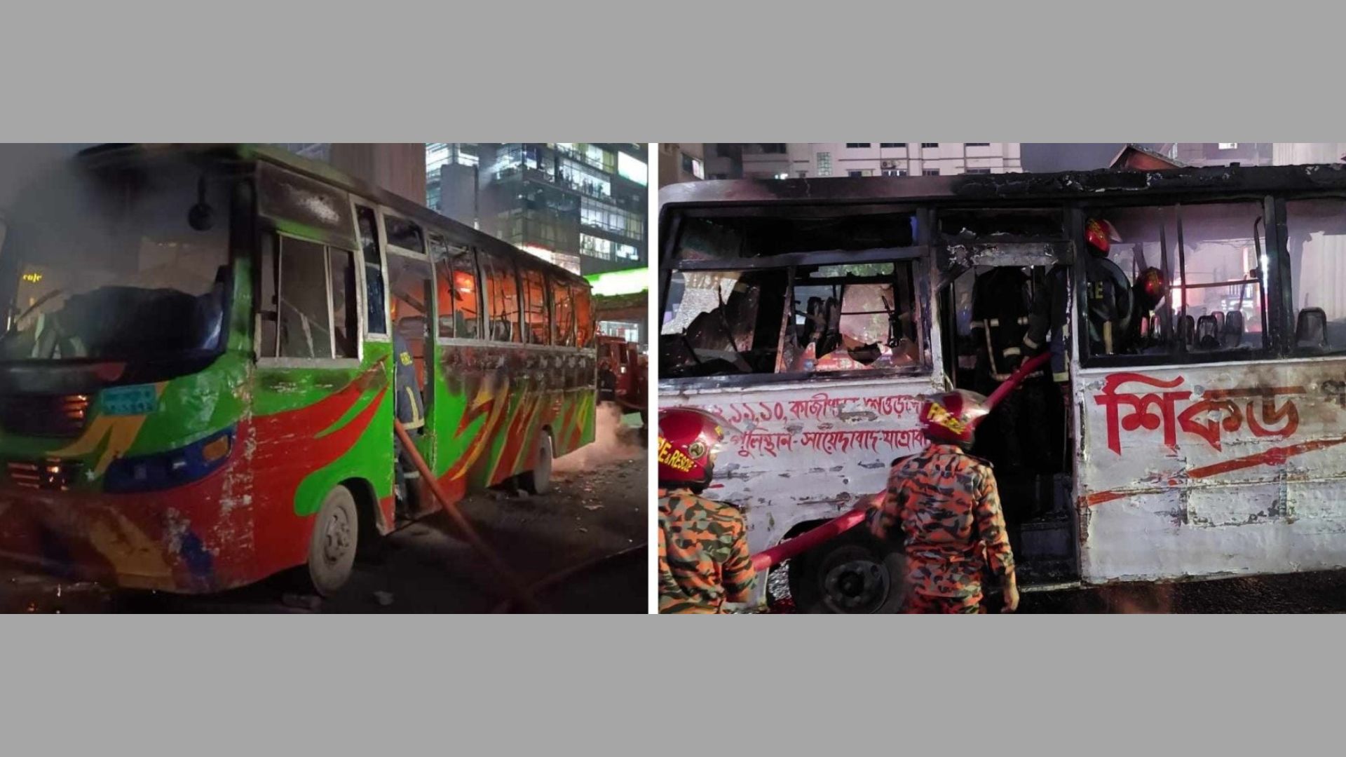 ঢাকায় ৩০ মিনিটে ২ বাসে আগুন