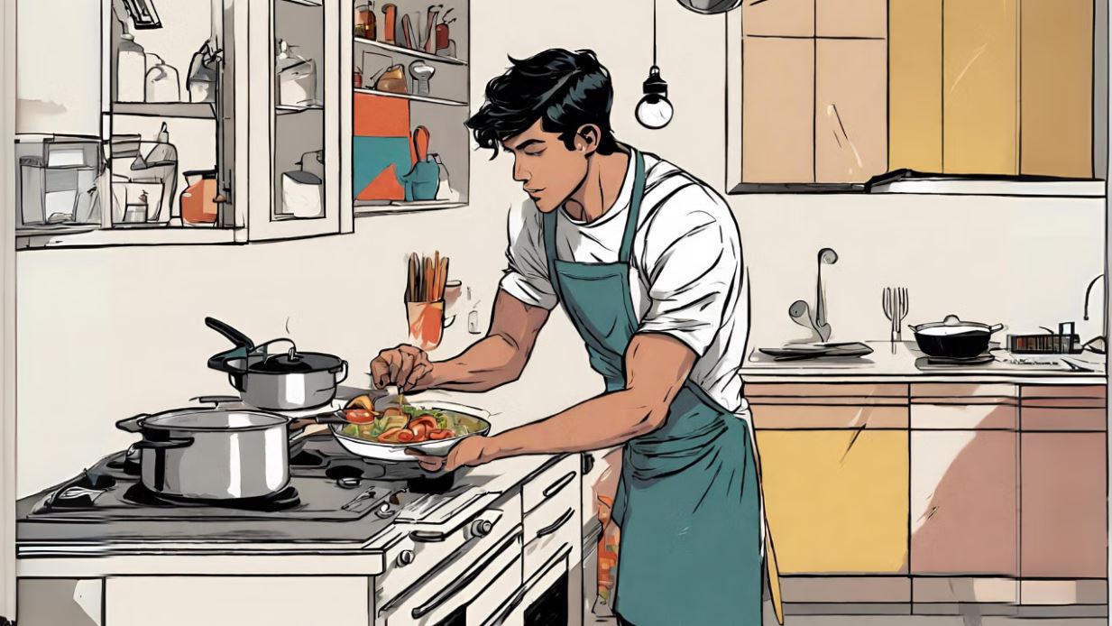 বাড়ির রান্নাঘরে পুরুষ