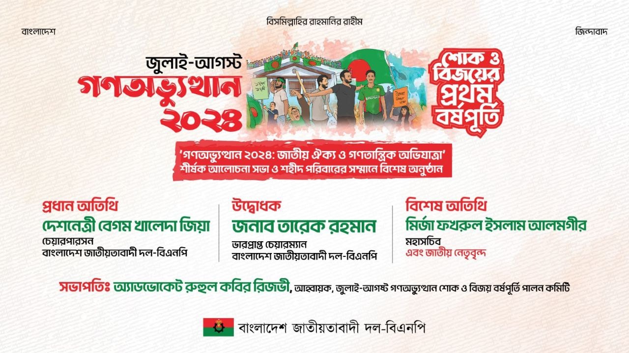 জুলাই গণঅভ্যুত্থানের বর্ষপূর্তি: দলীয় অনুষ্ঠানে ভাষণ দেবেন খালেদা জিয়া