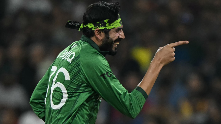 Pakistan's Usman Tariq celebrates