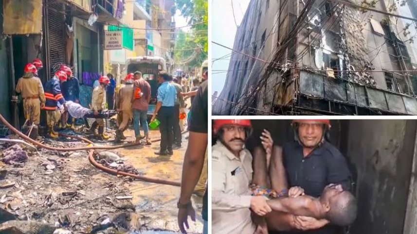 দক্ষিণ দিল্লির মালভিয়া নগর এলাকার একটি হোটেলে অগ্নিকাণ্ডে ২১ জন নিহত হয়েছেন। ছবি: স্টেটসম্যান