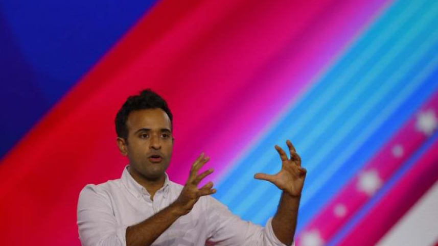 বক্তব্য রাখছেন বিবেক রামাস্বামী । ফাইল ছবি: রয়টার্স