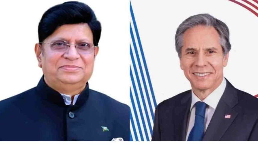 বাংলাদেশের পররাষ্ট্রমন্ত্রী মোমেন ও যুক্তরাষ্ট্রের পররাষ্ট্রমন্ত্রী ব্লিঙ্কেন। ছবি: ইউএনবি