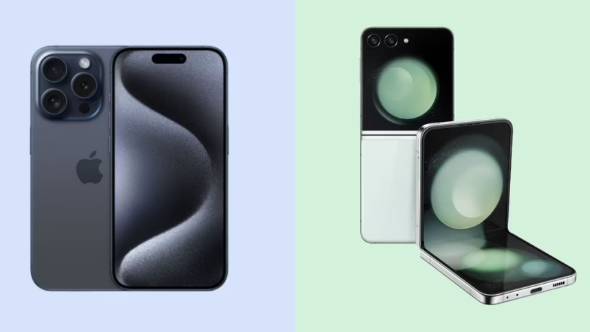 আইফোন ১৫ প্রো বনাম গ্যালাক্সি ফ্লিপ ফাইভ। ছবি: সংগৃহীত