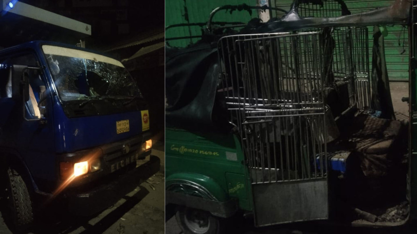 চট্টগ্রামে সিএনজি অটোরিকশায় আগুন, কাভার্ড ভ্যান ভাঙচুর