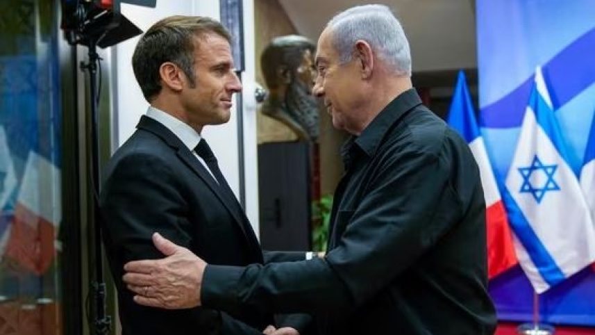 ফ্রান্সের প্রেসিডেন্ট ইমানুয়েল মাখোঁ এবং ইসরায়েলের প্রধানমন্ত্রী বেনিয়ামিন নেতানিয়াহু। ফাইল ছবি: রয়টার্স