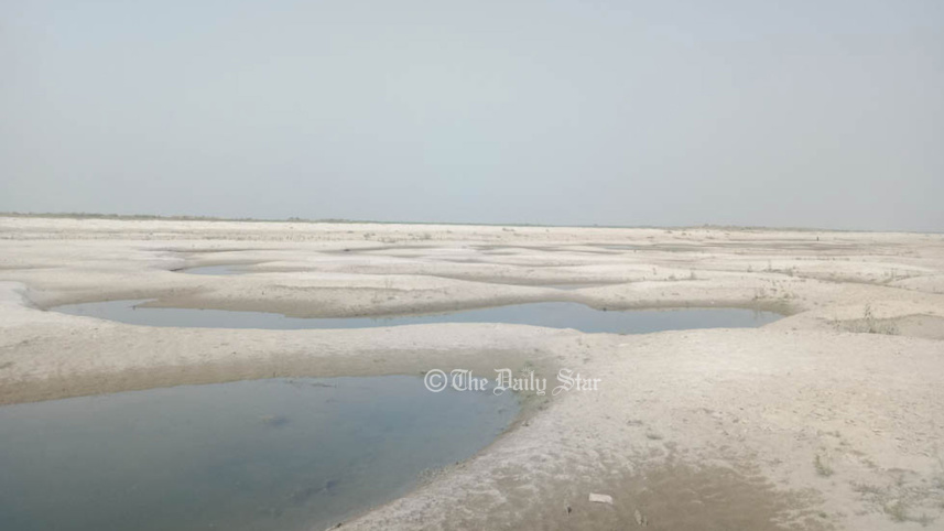 কমেছে পানিপ্রবাহ, পদ্মা যেন মরুভূমি