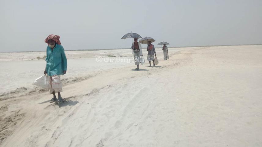 কমেছে পানিপ্রবাহ, পদ্মা যেন মরুভূমি