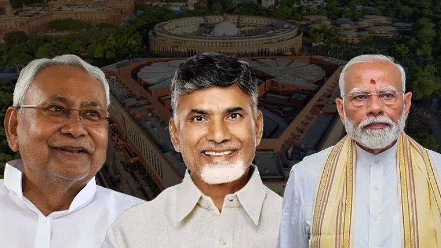 নীতীশ কুমার, চন্দ্রবাবু নাইডু ও নরেন্দ্র মোদি--এনডিএ জোটের তিন মূল নেতা। ছবি: কোলাজ/সংগৃহীত