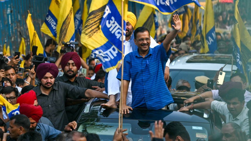 নির্বাচনী প্রচারণায় কেজরিওয়াল। ফাইল ছবি: এএফপি 