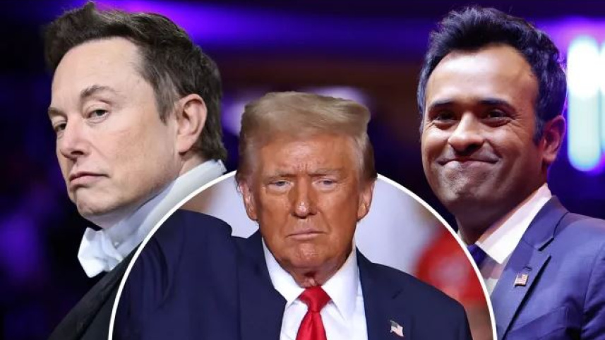 ট্রাম্পের দুই নতুন সহযোগী রামাস্বামী ও মাস্ক। কোলাজ ছবি: এএফপি