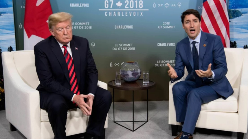 ২০১৮ সালে জি৭ সম্মেলনে ট্রাম্প ও কানাডার প্রেসিডেন্ট ট্রুডো। ফাইল ছবি: রয়টার্স