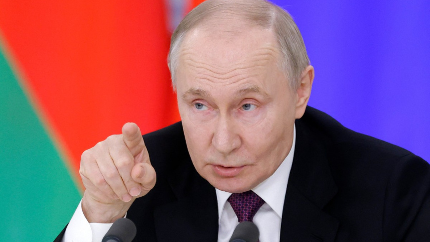 সংবাদ সম্মেলনে ভ্লাদিমির পুতিন। ছবি: এএফপি