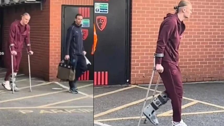 erling haaland walking using support