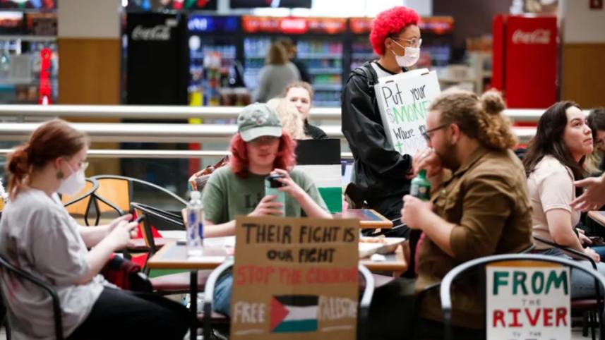 মিসৌরি স্টেট ইউনিভার্সিটির শিক্ষার্থীরা ইসরায়েলি গণহত্যার বিরুদ্ধে প্রতিবাদ জানাচ্ছেন। ফাইল ছবি: সংগৃহীত