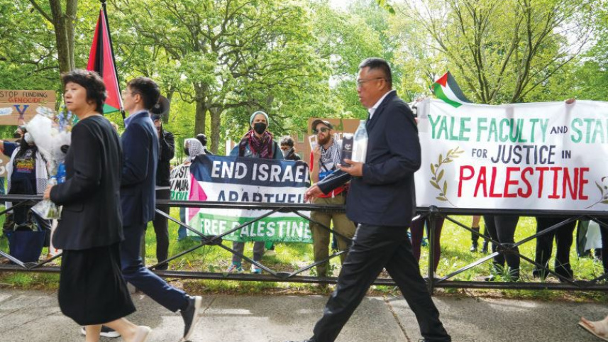 ইয়েল ইউনিভার্সিটিতে ফিলিস্তিনপন্থি বিক্ষোভ। ফাইল ছবি: রয়টার্স