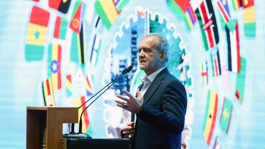 তৃতীয় ইরান-আফ্রিকা অর্থনৈতিক সহযোগিতা সম্মেলনে বক্তব্য রাখছেন ইরানের প্রেসিডেন্ট মাসুদ পেজেশকিয়ান। ছবি: ইরানের প্রেসিডেন্ট কার্যালয়ের ওয়েবসাইট