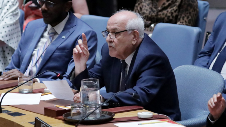 জাতিসংঘে ফিলিস্তিনি রাষ্ট্রদূত রিয়াদ মানসুর । ছবি: এএফপি