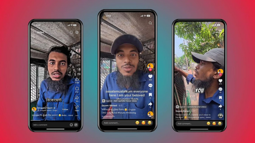 স্ট্রাগলার সায়েম, সায়েম আহমেদ, সিএনজি চালক ঢাকা, অটোরিকশা চালক সায়েম, ভাইরাল কনটেন্ট ক্রিয়েটর, বাস্তব জীবনের গল্প, অনুপ্রেরণামূলক গল্প, ইংরেজি শেখা সায়েম, টিকটক স্টার বাংলাদেশ, ফেসবুক ইনফ্লুয়েন্সার বাংলাদেশ, স্ট্রাগল লাইফ স্টোরি, ঢাকার অটোরিকশা চালক, চাঁদ