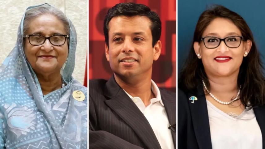 শেখ হাসিনা, তার ছেলে সজীব ওয়াজেদ জয় ও মেয়ে সায়মা ওয়াজেদ পুতুল.jpg