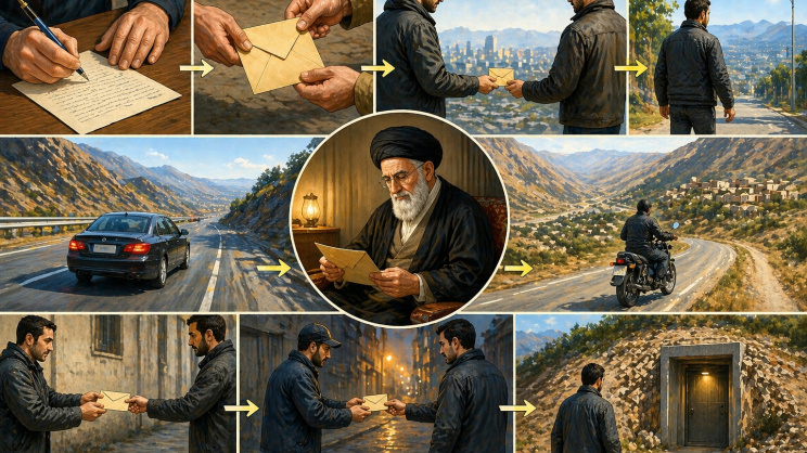 মোজতবা খামেনির বার্তা পাঠানোর প্রক্রিয়া। ছবি: স্টার অনলাইন গ্রাফিক্স