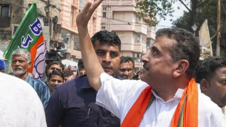 কলকাতায় বিজেপির প্রার্থী শুভেন্দু অধিকারী। ছবি: স্টেটসম্যান