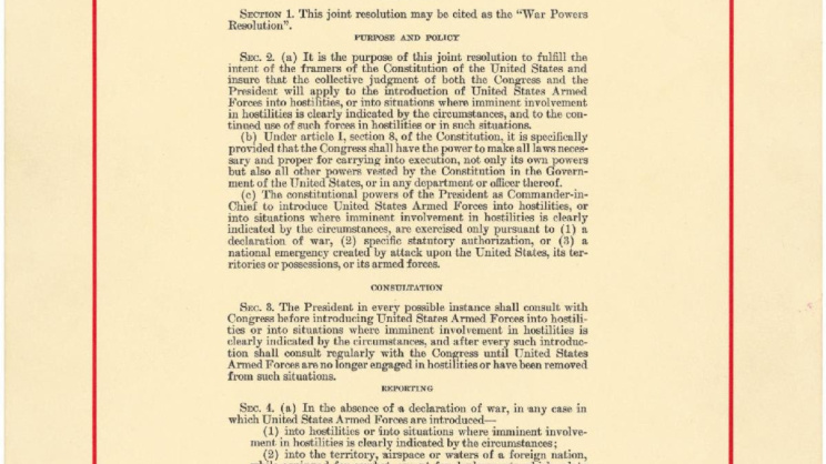 ওয়ার পাওয়ারস রেজ্যুলেশন। ছবি: নিক্সন লাইব্রেরি থেকে নেওয়া