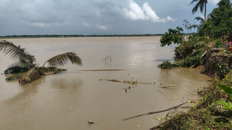 মধুমতি নদীর ভাঙনে বিলীন রাস্তা ও বাড়িঘর। ছবি: স্টার