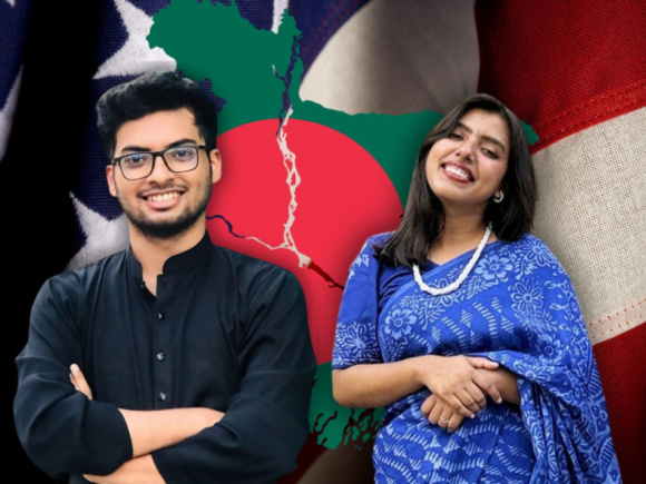 যুক্তরাষ্ট্রের ইউনিভার্সিটি অব সাউথ ফ্লোরিডার দুই বাংলাদেশী শিক্ষার্থী লিমন ও বৃষ্টি। ছবি: স্টার অনলাইন গ্রাফিক্স