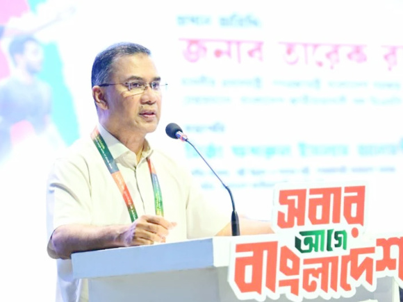  সভায় বক্তব্য দিচ্ছেন প্রধানমন্ত্রী তারেক রহমান। ছবি: প্রধানমন্ত্রীর কার্যালয়
