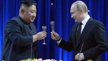 ২০১৯ সালে রাশিয়ায় বৈঠক করেন পুতিন ও কিম জং। ফাইল ছবি: রয়টার্স