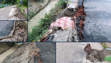 পিচঢালাইয়ের ১ সপ্তাহ পর সড়কের বিভিন্ন স্থানে ধস
