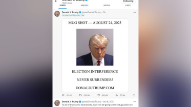 রিব্র্যান্ডেড টুইটারে আড়াই বছর পর ফিরে কারাগারে তোলা ছবি পোস্ট করলেন ট্রাম্প। ছবি: এক্স 