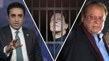 পাকিস্তানের নির্বাচনের গুরুত্বপূর্ণ তিন নেতা। ডান থেকে বাঁয়ে: বিলাওয়াল ভুট্টো, ইমরান খান ও নেওয়াজ শরীফ। ছবি: আন্তর্জাতিক গণমাধ্যম থেকে সংগৃহীত ছবি নিয়ে কোলাজ