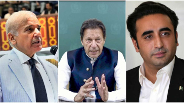 পাকিস্তানের তিন নেতা ডান থেকে বাঁয়ে, শেহবাজ শরীফ, ইমরান খান ও বিলাওয়াল ভুট্টো জারদারি। ছবি: রয়টার্স থেকে নেওয়া ছবির কোলাজ