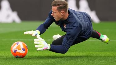 Barcelona's German goalkeeper #01 Marc-Andre Ter Stegen