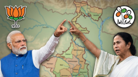 পশ্চিমবঙ্গে তৃণমূল কংগ্রেস ও বিজেপির আধিপত্যের লড়াই। ছবি: জেমিনাই এআই/কোলাজ/সংগৃহীত