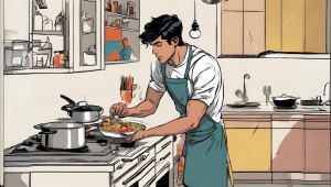 বাড়ির রান্নাঘরে পুরুষ